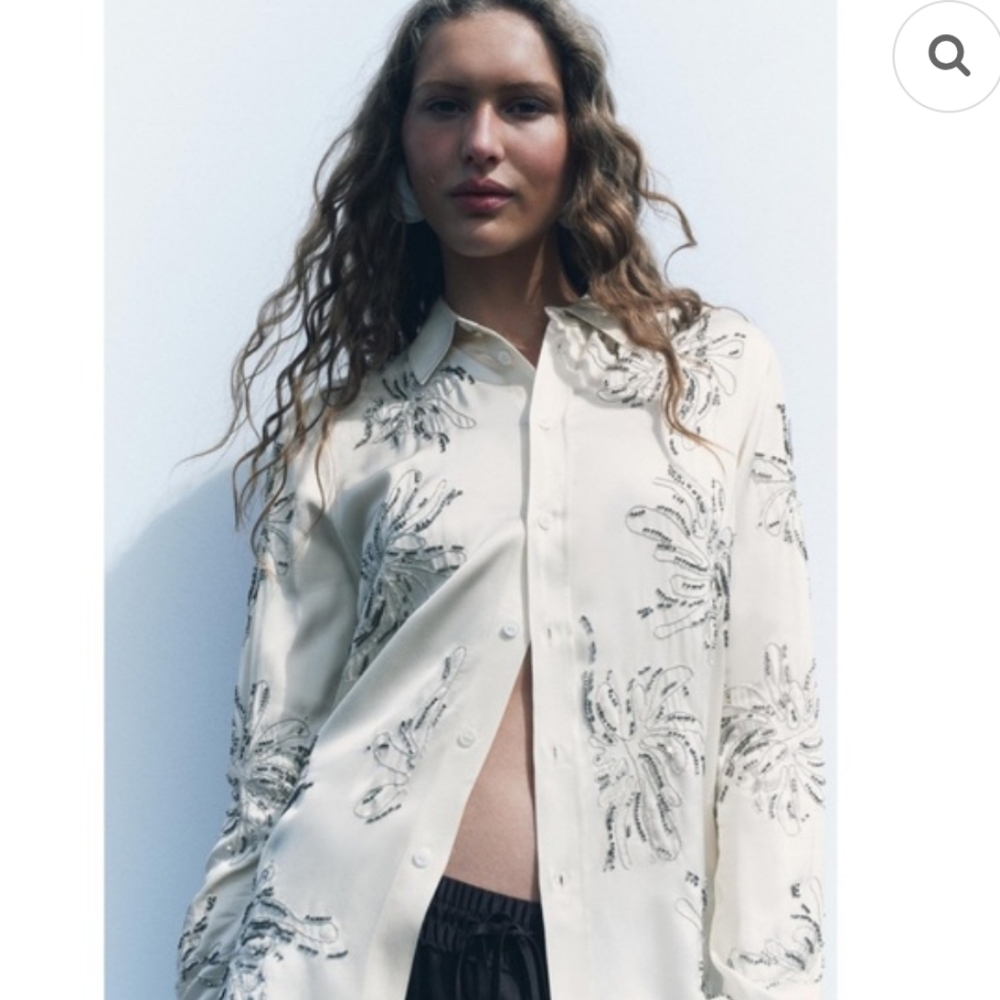 NWT Zara Embroidered Beaded Top